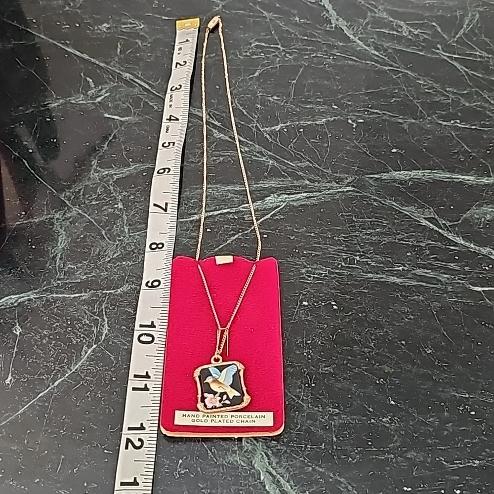 Vintage Stratton Arita Hand Painted Porcelain Gold Plated Chain Necklace - Picture 6 of 10